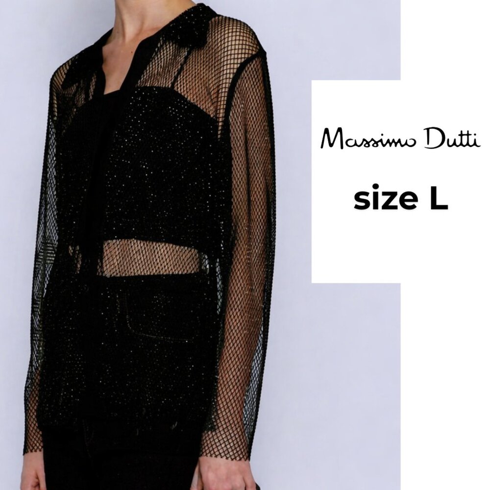 Massimo Dutti Black Crystal Mesh Shirt